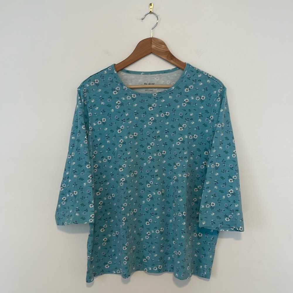 Vintage Blair Size Large Blue Floral Half Sleeve Women’s Tee Shirt